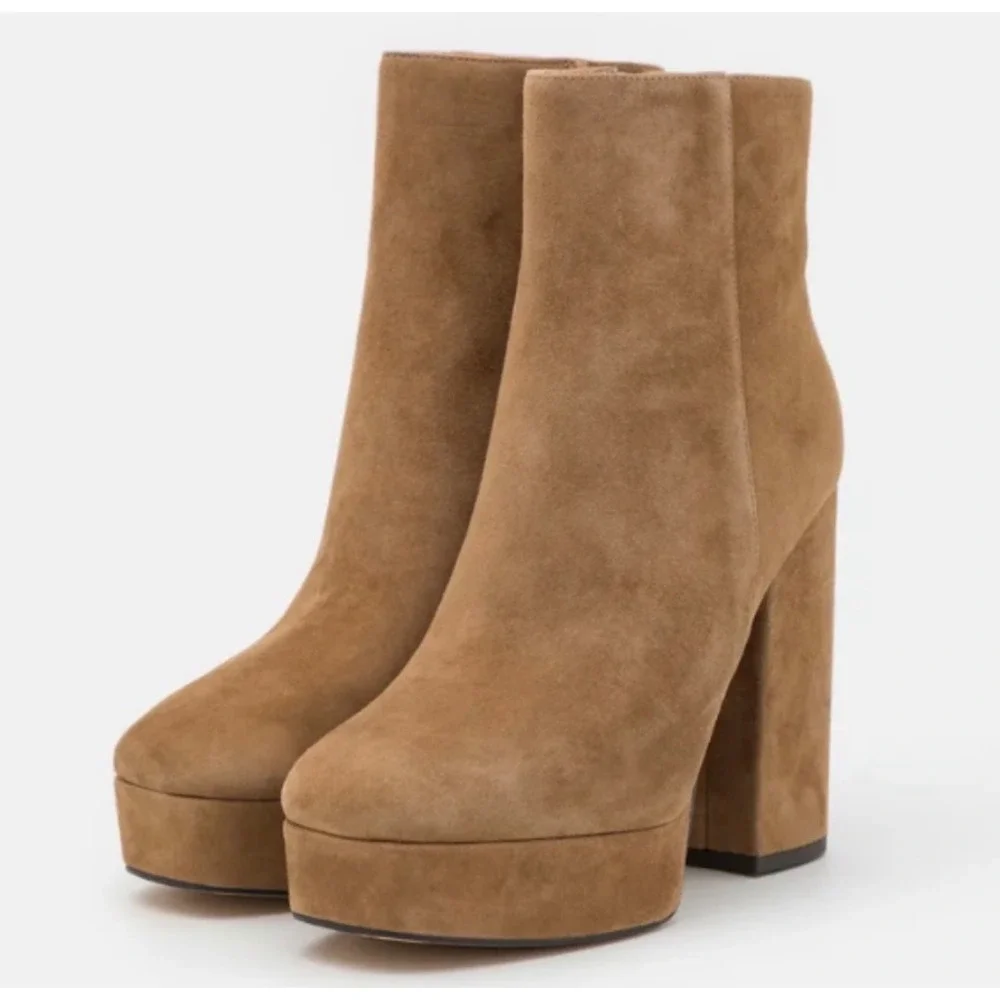 New! Coach Suede Platform Block Heel‎ Ankle Booties Iona Tan – Size 9